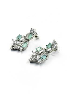 Silver tone turquoise blue american diamond sleek necklace set 5