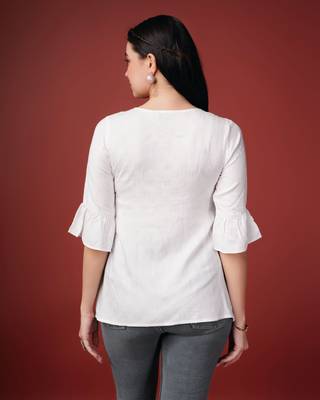 white pure viscose rayon floral embroidered a-line top 4