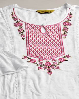  white pure viscose rayon floral embroidered a-line top 5