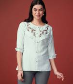  sky blue pure viscose rayon floral embroidered a-line top