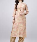  beige viscose gota patti embroidered paisely print kurta with afghani salwar