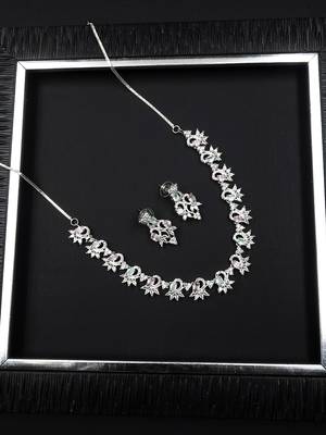 Silver tone multicolor american diamond sleek necklace set 2