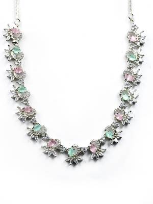 Silver tone multicolor american diamond sleek necklace set 4
