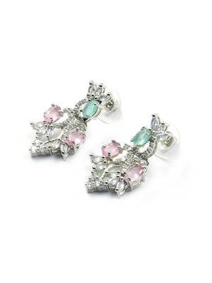 Silver tone multicolor american diamond sleek necklace set 5