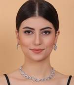 Silver tone pink american diamond sleek necklace set