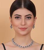 Silver tone blue american diamond sleek necklace set