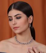 Silver tone red american diamond sleek necklace set