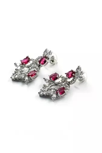 Silver tone red american diamond sleek necklace set