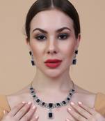 Silver plated blue big square cz necklace set