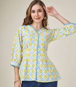  light blue pure cotton blend abstract bored schiffli embroidered shirt style top