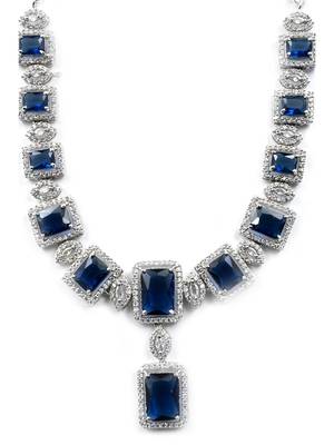 Silver plated blue big square cz necklace set 4
