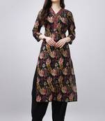  black viscose gota patti embroidered floral print kurta with afghani salwar