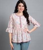  mauve pure cotton blend abstract bored schiffli embroidered peplum top