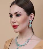 Silver plated turquoise blue blue big square cz necklace set