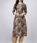  green viscose gota patti & mirror work embroidered floral print kurta with afghani salwar