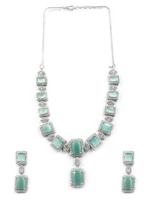 Silver plated turquoise blue blue big square cz necklace set 3