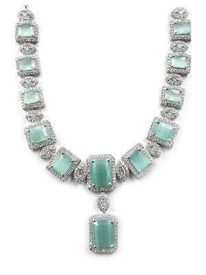Silver plated turquoise blue blue big square cz necklace set 4