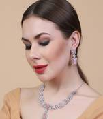 Silver plated pink big square cz necklace set