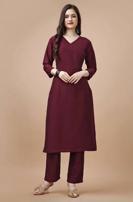  maroon chinon silk solid kurta with pant 1