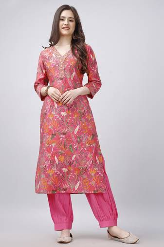  pink viscose gota patti floral print kurta with afghani salwar