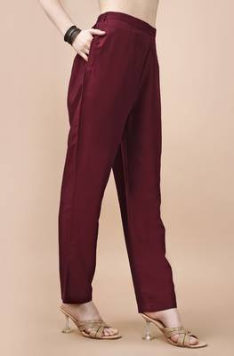  maroon chinon silk solid kurta with pant 4
