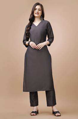  taupe chinon silk solid kurta with pant 1