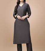  taupe chinon silk solid kurta with pant