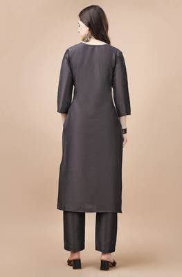  taupe chinon silk solid kurta with pant 2