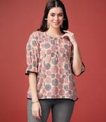  beige pure cotton blend geometric bored schiffli embroidered a-line top