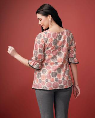  beige pure cotton blend geometric bored schiffli embroidered a-line top 3