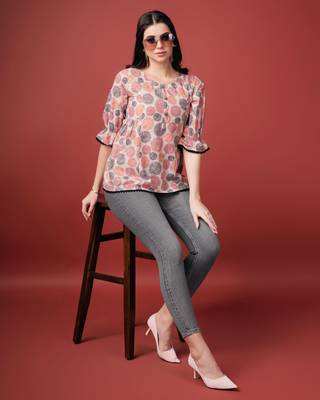  beige pure cotton blend geometric bored schiffli embroidered a-line top 4