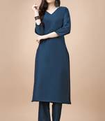  teal chinon silk solid kurta with pant