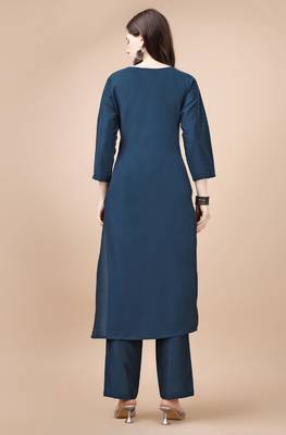  teal chinon silk solid kurta with pant 2