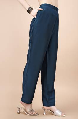  teal chinon silk solid kurta with pant 3