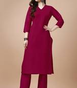  fuchsia pink chinon silk solid kurta with pant