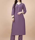  lavender chinon silk solid kurta with pant