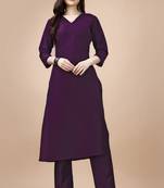 Mojilaa women's purple chinon silk solid kurta with pant