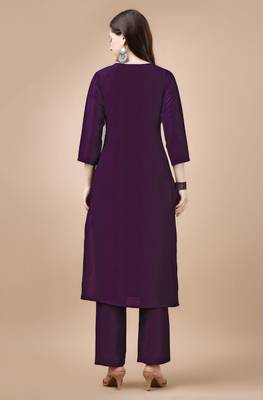 Mojilaa women's purple chinon silk solid kurta with pant 2
