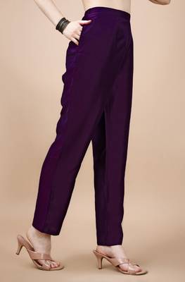 Mojilaa women's purple chinon silk solid kurta with pant 3