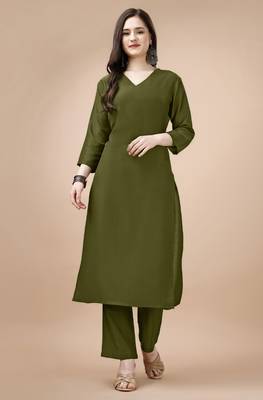  olive green chinon silk solid kurta with pant 1