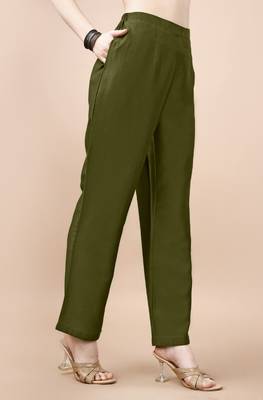  olive green chinon silk solid kurta with pant 3
