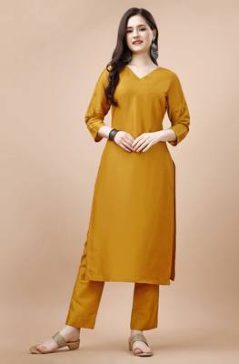  mustard chinon silk solid kurta with pant 1