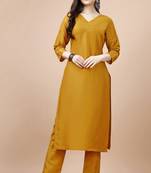  mustard chinon silk solid kurta with pant