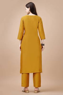  mustard chinon silk solid kurta with pant 2
