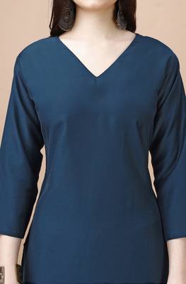  teal chinon silk solid kurta with pant 5