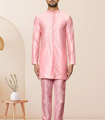 Pink art dupion silk kurta pajama for men's