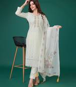  off-white chanderi silk bored schiffli embroidered chikankari kurta with pant & dupatta