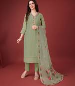 green chanderi silk bored schiffli embroidered chikankari kurta with pant & dupatta