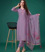  lavender chanderi silk bored schiffli embroidered chikankari kurta with pant & dupatta