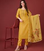  gold chanderi silk bored schiffli embroidered chikankari kurta with pant & dupatta
